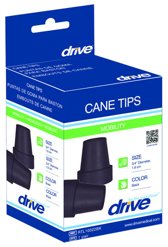 Cane Tips for 1  Cane Diameter Black (Pair)  Retail Box - Precision Lab Works